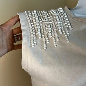 Elegant Cream Pearl Embellished Women's Top